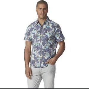 Jachs men’s tropical print poplin short-sleeve shirt dark blue size small